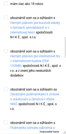 Potvrďte podmienky
