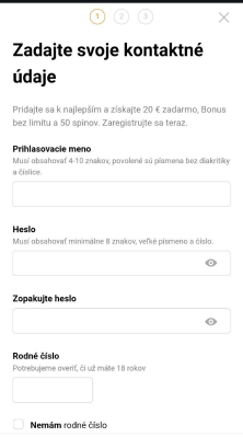Registrácia účtu