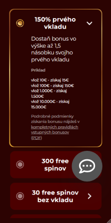 Vybrať typ bonusu